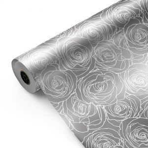 Bobina de papel de regalo color Plata con rosas blancas - Fiesta Paper - mockup