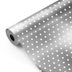 Bobina de papel de regalo topos-lunares blancos color Plata - Fiesta Paper - mockup