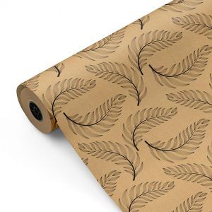 Bobina papel de regalo Plumas Kraft y Negro–mckp