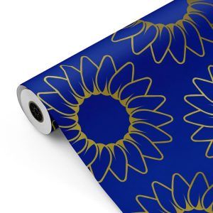 Bobina papel de regalo Girasoles - Azul 3591 y Oro mckp