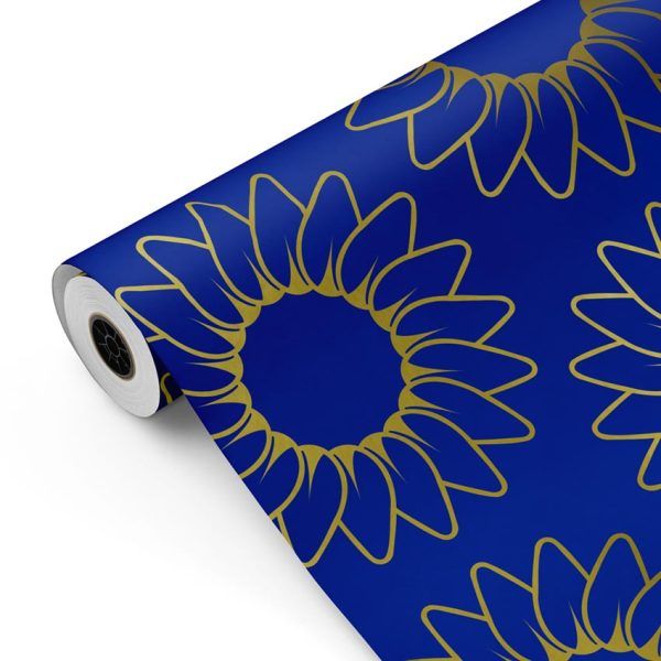Bobina papel de regalo Girasoles - Azul 3591 y Oro mckp