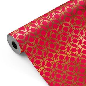 Bobina papel regalo Estrellas Geométricas 2024 Oro-Rojo mckp