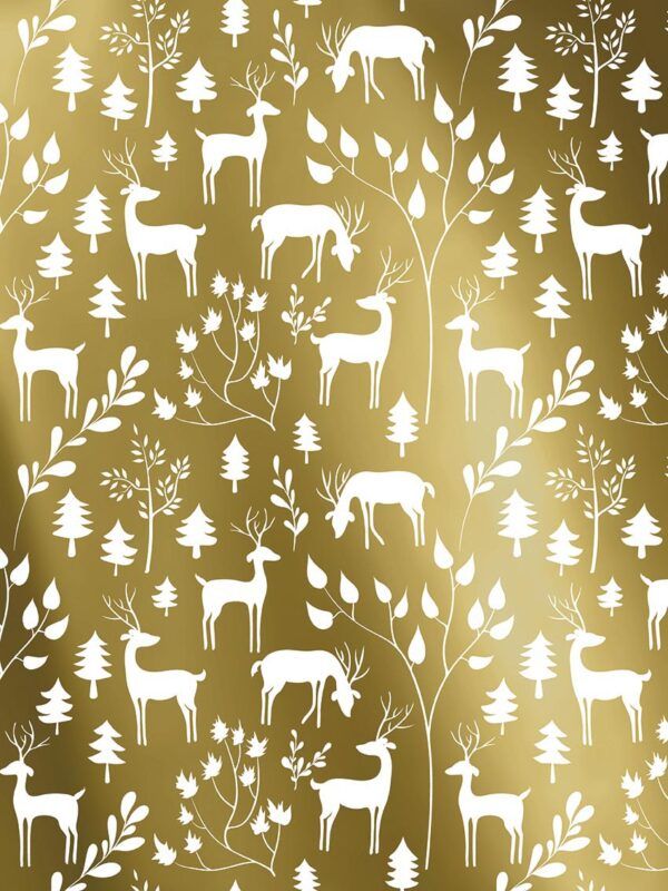 Rollo papel de regalo Bosque Ciervos Oro - Blanco