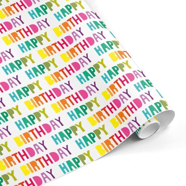 Rollo papel de regalo Happy Birthday IRIS blanco–mckp
