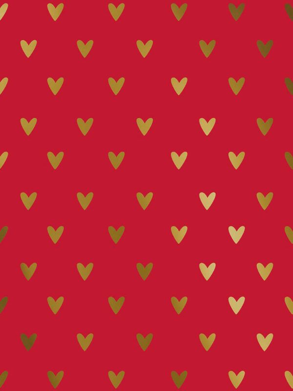 Bobina papel de regalo corazones alineados rojo y oro