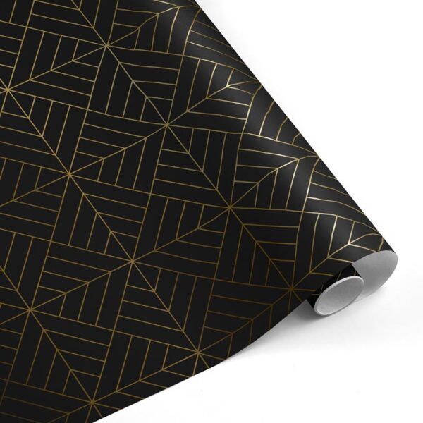 Rollo papel de regalo Geométrico Moderno Negro y Oro-mckp