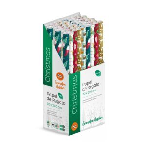 Pack 50 Rollos Papel Regalo Christmas A 2m x 70cm, Caja Expositora