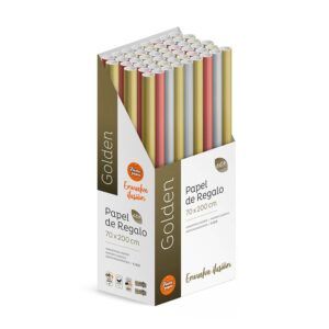 Pack 50 Rollos Papel Regalo Golden Reforzado 2m x 70cm, Caja Expositora