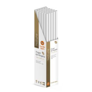 Pack 25 Rollos Papel Regalo Kraft Blanco Verjurado 3m x 1m, Caja Expositora