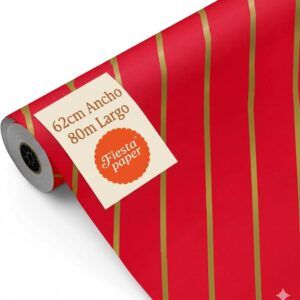 Bobina Papel Regalo Rayas Diagonal Rojo 62cm x 80m
