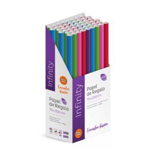 Pack 50 Rollos Papel Regalo Infinity 2m x 70cm, Caja Expositora