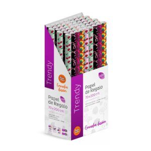 Pack 50 Rollos Papel Regalo Trendy 2m x 70cm, Caja Expositora
