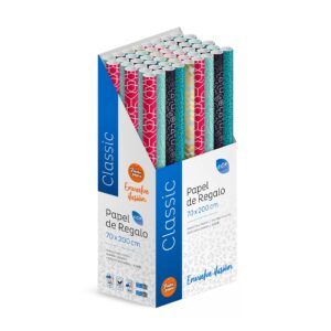 Pack 50 Rollos Papel Regalo Classic B 2m x 70cm, Caja Expositora