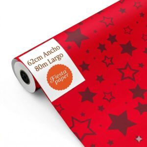 Bobina Papel Regalo Estrellas Rojo 62cm x 80m