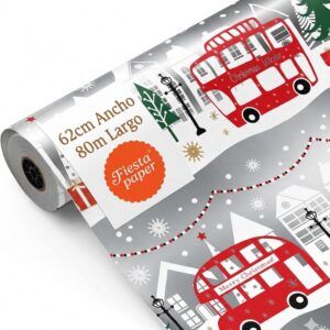 Bobina Papel Regalo Navidad Autobús Plata 62cm x 80m