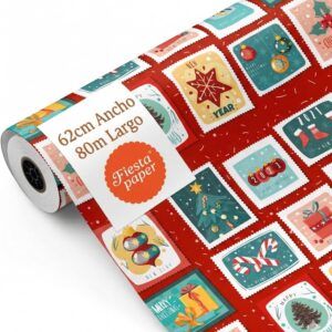 Bobina Papel Regalo Navidad Sellos Rojo 62cm x 80m