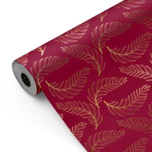 Bobina Papel Regalo Pluma Oro y Rojo 62m x 80m
