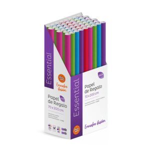 Pack 50 Rollos Papel Regalo Essential 2m x 70cm, Caja Expositora