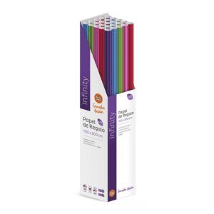 Pack 25 Rollos Papel Regalo Infinity 3m x 1m, Caja Expositora