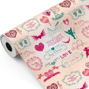 Rollo de Papel Regalo Amor Vintage - Bobina Grande Resistente - San Valentín Regalos Bodas Tiendas Comercios - FP Fiesta Paper