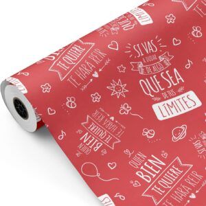 Rollo de Papel Regalo Frases inspiradoras - Bobina Grande Resistente - San Valentín Regalos Bodas Tiendas Comercios - FP Fiesta Paper