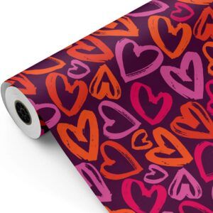 Rollo de Papel Regalo Corazones Lila - Bobina Grande Resistente - San Valentín Regalos Bodas Tiendas Comercios - FP Fiesta Paper