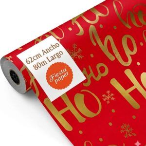 Rollo de Papel Regalo Ho,Ho,Ho 62cm x 80m Bobina Grande Resistente - Regalos Festivos Tiendas Comercios - FP Fiesta Paper