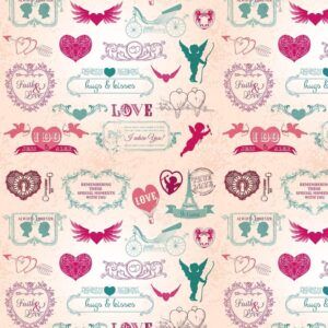 Rollo de Papel Regalo Amor Vintage - Bobina Grande Resistente - San Valentín Regalos Bodas Tiendas Comercios - FP Fiesta Paper
