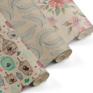 Pack 3 Rollos Papel de Regalo Kraft con Impresión de Colores 0,5 x 3m Resistente Embalaje Regalos Tiendas Comercios Cumpleaños Baby Shower Bodas Decoración - FP Fiesta Paper
