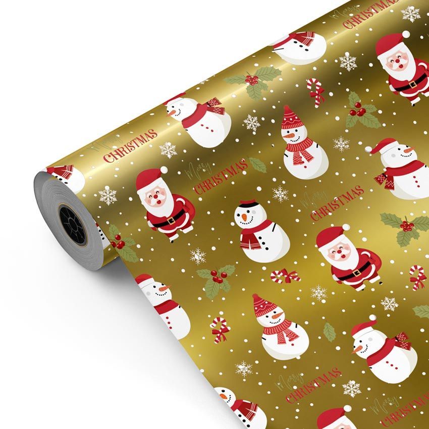 Rollo de Papel Regalo Muñecos de Nieve 62cm x 80m Bobina Grande Resistente – Regalos Festivos Tiendas Comercios – FP Fiesta Paper